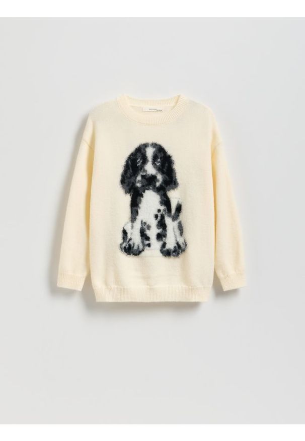 Reserved - Sweter z aplikacją - złamana biel. Materiał: dzianina. Wzór: aplikacja