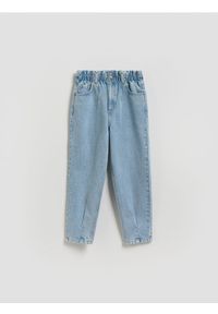 Reserved - Jeansy paperbag - niebieski. Kolor: niebieski