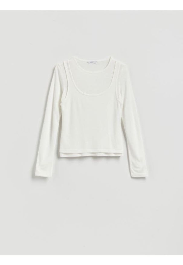 Reserved - Prążkowana bluzka dwuwarstwowa - biały. Kolor: biały. Materiał: prążkowany