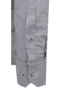 Ravanelli - Modna Koszula z Kołnierzykiem na Guziki - Popielata w Drobny Prążek. Typ kołnierza: button down. Kolor: szary. Materiał: bawełna. Wzór: prążki #3