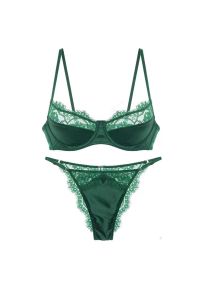 Intica - Komplet bielizny koronkowej z delikatnym wykończeniem Damita. Kolor: zielony. Materiał: koronka. Wzór: koronka
