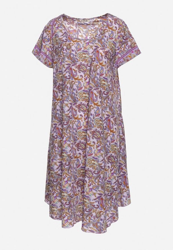 Born2be - Fioletowa Wiskozowa Sukienka Rozkloszowana we Wzór Paisley Mastis. Kolor: fioletowy. Materiał: wiskoza. Wzór: paisley