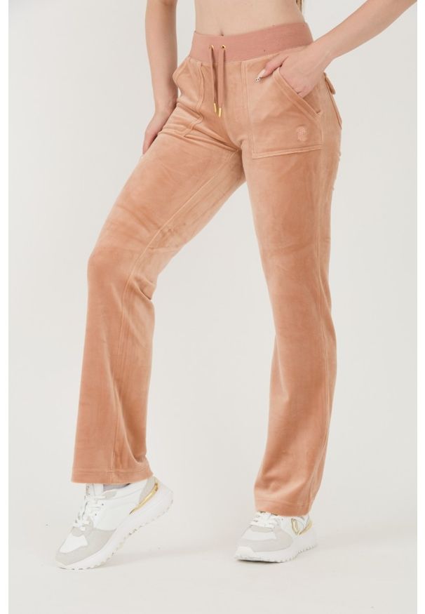 Juicy Couture - JUICY COUTURE Beżowe damskie spodnie dresowe Del Ray Gold Pocketed Pant, Rozmiar M. Kolor: beżowy. Materiał: dresówka