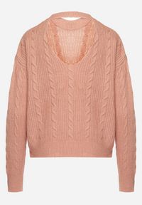 Born2be - Jasnoróżowy Sweter Krótki z Wycięciem na Plecach Torine. Okazja: na co dzień. Kolor: różowy. Materiał: jeans. Długość: krótkie. Styl: klasyczny, elegancki, casual #4