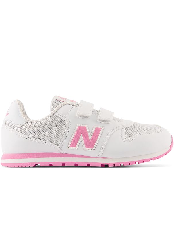 Buty dziecięce New Balance PV500QP1 – białe. Okazja: na uczelnię. Zapięcie: rzepy. Kolor: biały. Materiał: syntetyk, skóra, materiał. Szerokość cholewki: normalna. Sport: turystyka piesza
