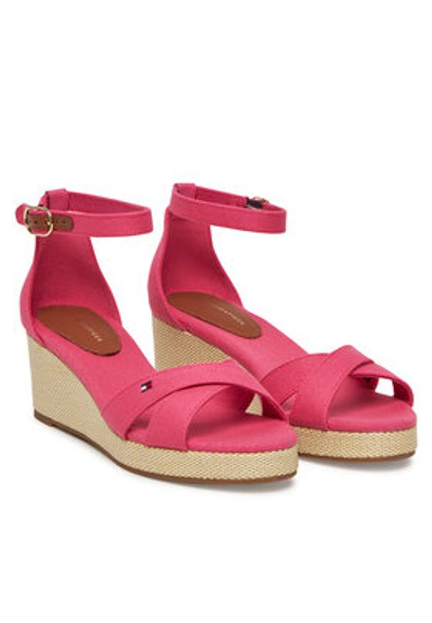 TOMMY HILFIGER - Tommy Hilfiger Sandały Flag Criss-Cros Mid Wedge Espad FW0FW08481 Różowy. Kolor: różowy. Materiał: materiał