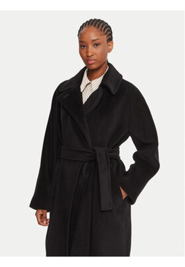 Marella Płaszcz wełniany English 2523016142 Czarny Regular Fit. Kolor: czarny. Materiał: wełna