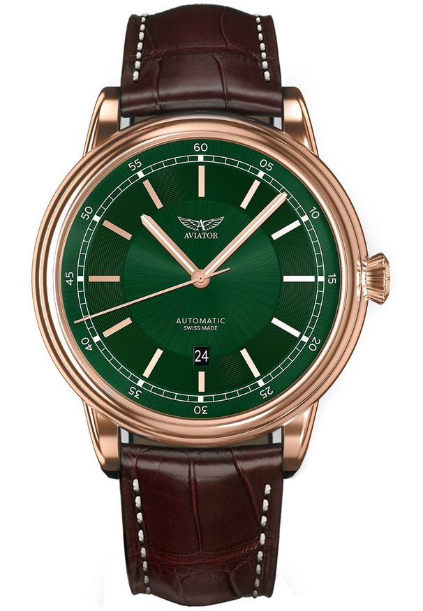 AVIATOR - Zegarek męski Aviator V.3.32.2.237.4.BRDC-3 brązowy. Kolor: brązowy