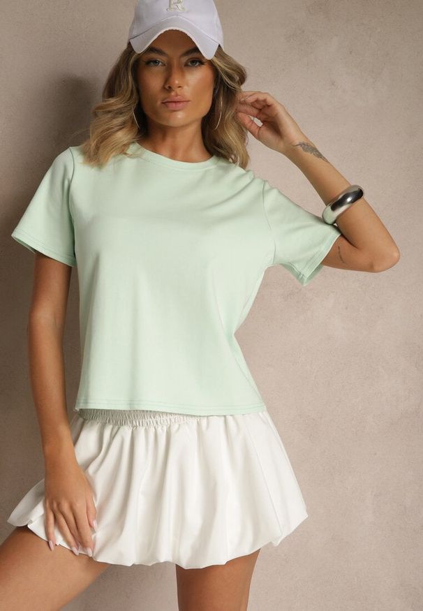 Renee - Zielony Klasyczny T-shirt z Grubszej Bawełny Tiavone. Okazja: na co dzień. Kolor: zielony. Materiał: bawełna. Styl: klasyczny
