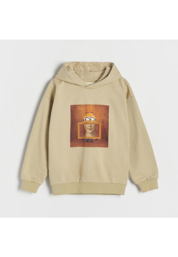 Reserved - Bluza oversize Minionki - Beżowy. Kolor: beżowy. Materiał: dzianina, bawełna. Wzór: motyw z bajki