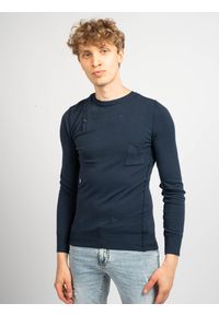 Trussardi Jeans - Trussardi Sweter "Serafino" | U11TRC0045 / Serafino | Mężczyzna | Granatowy. Okazja: na co dzień. Kolor: niebieski. Materiał: wiskoza, poliamid. Długość rękawa: długi rękaw. Długość: długie. Wzór: aplikacja. Styl: casual #4
