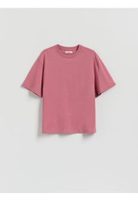 Reserved - Bawełniany t-shirt oversize - jasnofioletowy. Kolor: fioletowy. Materiał: bawełna