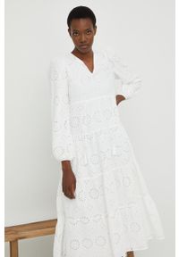 Answear Lab sukienka kolor biały midi rozkloszowana. Kolor: biały. Typ sukienki: rozkloszowane. Styl: wakacyjny. Długość: midi #4