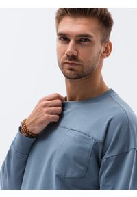 Ombre Clothing - Bluza męska bez kaptura z kieszonką - niebieska V8 B1277 - XXL. Typ kołnierza: bez kaptura. Kolor: niebieski. Materiał: bawełna #3