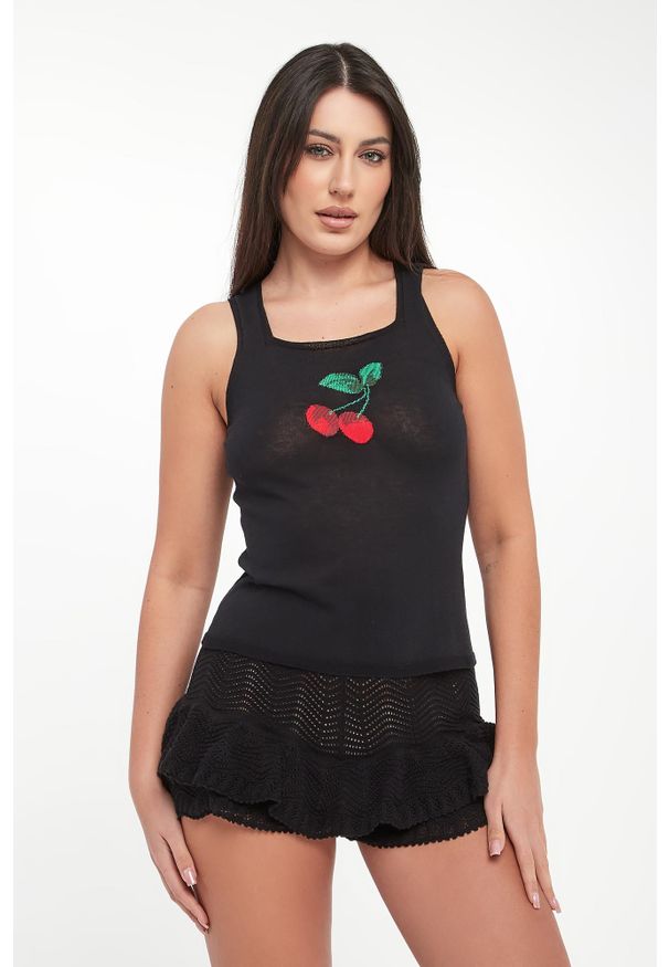 Twinset Milano - Top damski z nadrukiem czereśni TWINSET. Wzór: nadruk