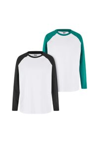 Urban Classics - Chłopięcy Organiczny Oversizowy Raglanowy T-shirt Z Długim Rękawem (zestaw 2. Kolor: zielony, czarny, biały, wielokolorowy. Długość rękawa: długi rękaw. Długość: długie #1