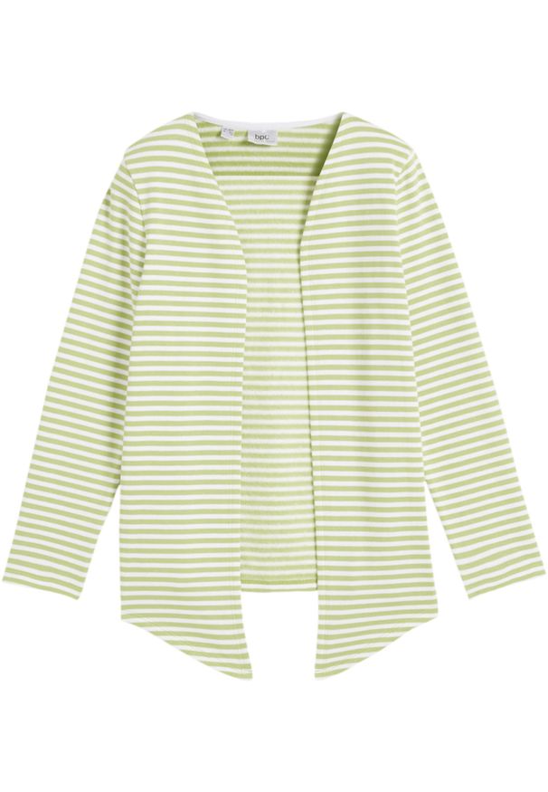 bonprix - Bluza dziewczęca bez zapięcia, z przodami wyciętymi w szpic, z bawełny organicznej. Kolor: zielony. Materiał: bawełna