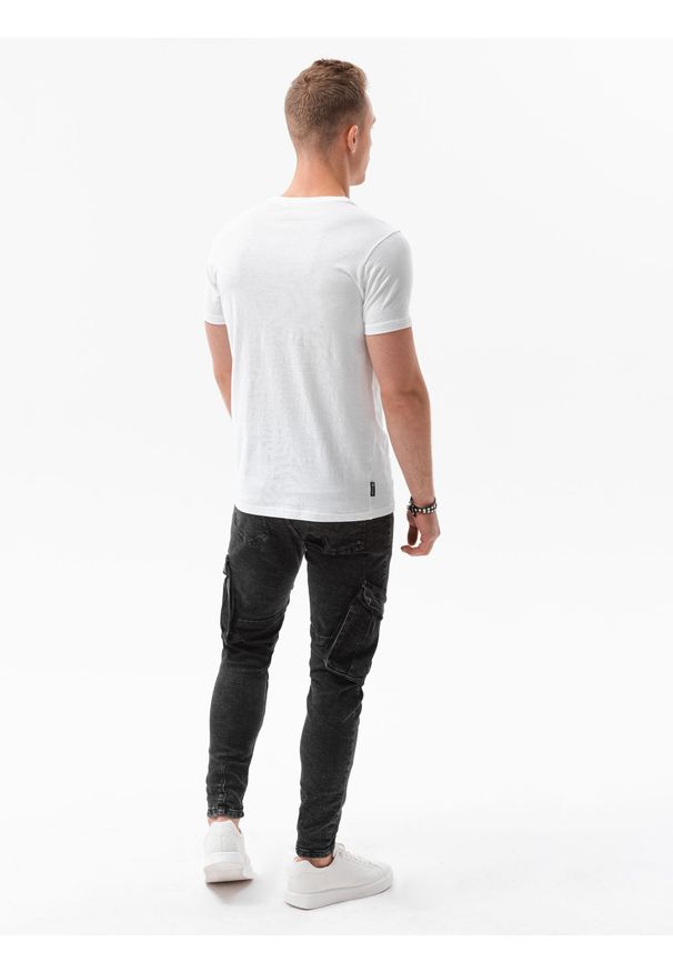 Ombre Clothing - T-shirt męski z nadrukiem - biały V-23D S1434 - XXL. Kolor: biały. Materiał: bawełna. Wzór: nadruk. Styl: klasyczny