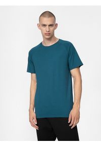 4f - T-shirt regular gładki męski. Kolor: niebieski. Materiał: bawełna. Długość rękawa: raglanowy rękaw. Wzór: gładki