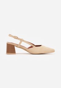 Renee - Ciemnobeżowe Letnie Czółenka VICES w Stylu Slingback na Słupku Synossia. Okazja: na co dzień. Kolor: beżowy. Materiał: jeans. Sezon: lato. Obcas: na słupku. Styl: elegancki, casual #6