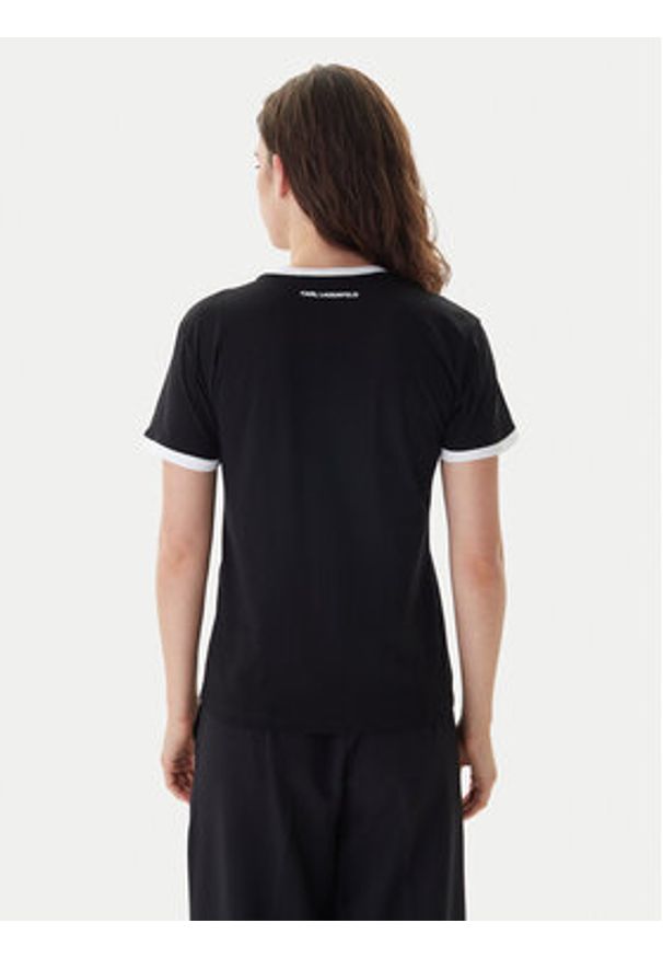Karl Lagerfeld - KARL LAGERFELD T-Shirt B1W17040 Czarny Slim Fit. Typ kołnierza: dekolt w karo. Kolor: czarny. Materiał: bawełna