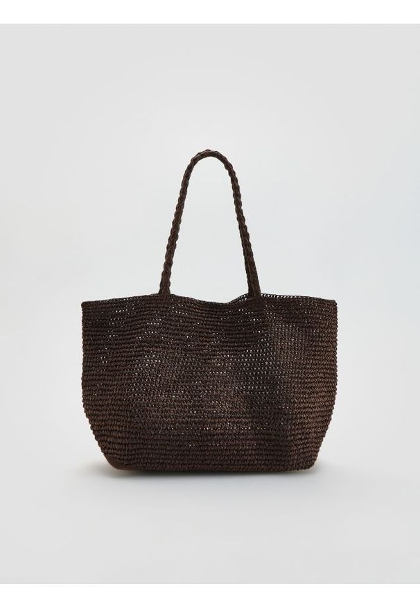 Reserved - Pleciona torebka shopper - ciemnobrązowy. Kolor: brązowy