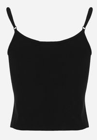 Renee - Czarny Prążkowany Top na Ramiączkach z Bawełny z Guzikami Bernesa. Okazja: na co dzień. Kolor: czarny. Materiał: prążkowany, bawełna. Długość rękawa: na ramiączkach. Styl: casual #5