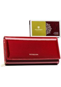 Portfel damski Peterson PTN 42106-SBR czerwony. Kolor: czerwony. Materiał: skóra, lakier. Wzór: geometria, aplikacja #1