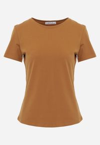 Born2be - Brązowy Bawełniany T-shirt w Klasycznym Stylu Nedila. Kolor: brązowy. Materiał: bawełna. Długość: długie. Styl: klasyczny #3