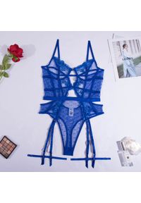 Intica - Komplet bielizny z koronką i siateczkowymi wstawkami Yahavit. Kolor: niebieski. Materiał: koronka. Wzór: koronka #1