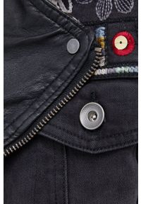 Desigual Ramoneska jeansowa 21WWED11 damska kolor czarny przejściowa. Okazja: na co dzień. Kolor: czarny. Materiał: jeans. Wzór: haft. Styl: casual, klasyczny #6