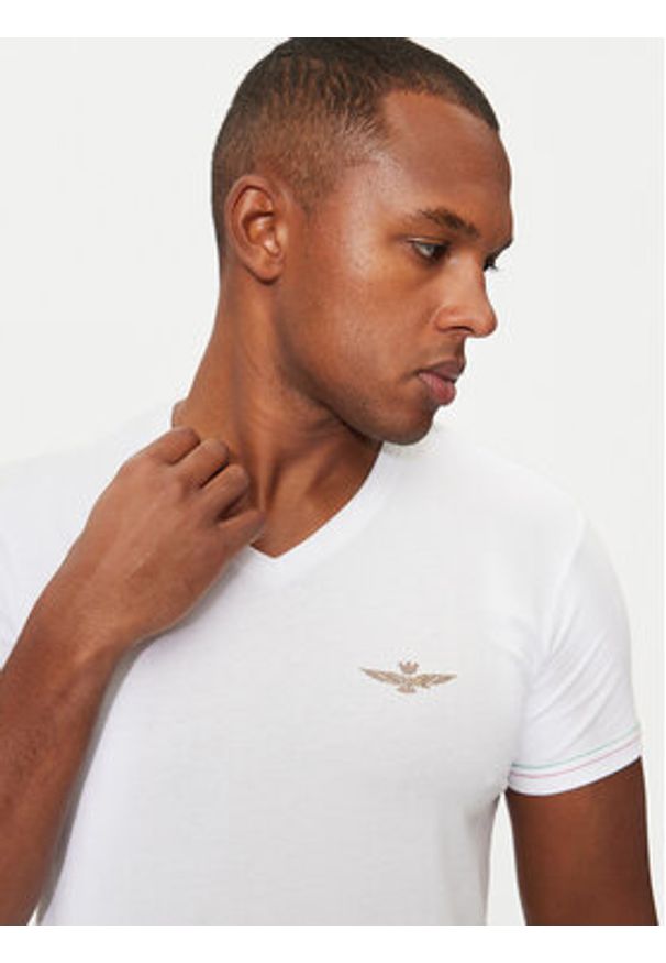Aeronautica Militare T-Shirt AM1UTI004 Biały Slim Fit. Kolor: biały. Materiał: bawełna