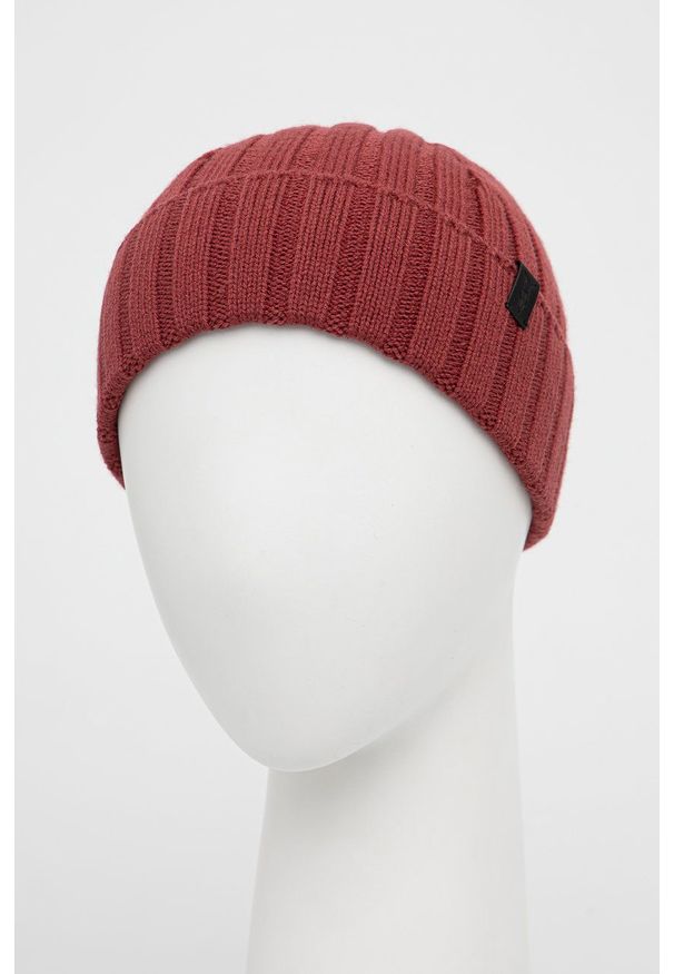 AllSaints Czapka z domieszką wełny kolor czerwony z cienkiej dzianiny. Kolor: czerwony. Materiał: wełna, dzianina