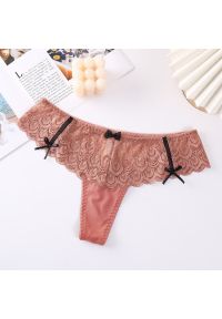 Intica - Stringi koronkowe z kokardkami eleganckie Destini. Kolor: beżowy. Materiał: koronka. Wzór: koronka