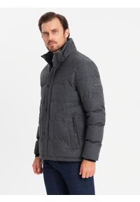 Ombre Clothing - Casualowa męska kurtka puffer z wełną – czarny melanż V2 - Rozmiar: L. Okazja: na co dzień. Typ kołnierza: kołnierzyk stójkowy. Kolor: czarny. Materiał: wełna. Długość: długie. Wzór: melanż. Styl: casual #7