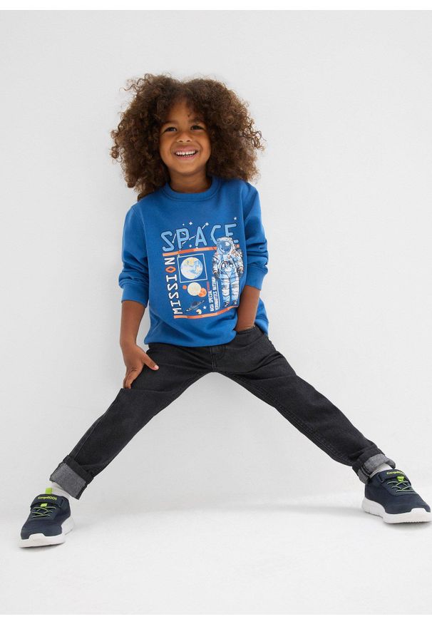 bonprix - Bluza z miękkiej mieszanki bawełny. Kolor: niebieski. Materiał: bawełna