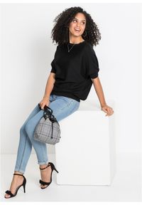 bonprix - Sweter z cienkiej dzianiny z mieszanki bawełny. Kolor: czarny. Materiał: dzianina, bawełna. Długość rękawa: krótki rękaw. Długość: krótkie. Wzór: gładki, ze splotem #3