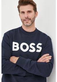 BOSS Orange - Boss Orange bluza bawełniana męska kolor granatowy z nadrukiem. Kolor: niebieski. Materiał: bawełna. Wzór: nadruk #5