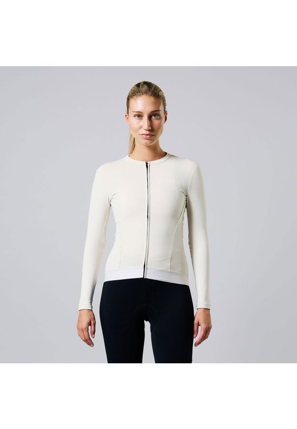 ACELERA - Damska kurtka kolarska Thermo Fleece z długim rękawem. Kolor: biały. Materiał: polar. Długość rękawa: długi rękaw. Długość: długie. Sport: kolarstwo