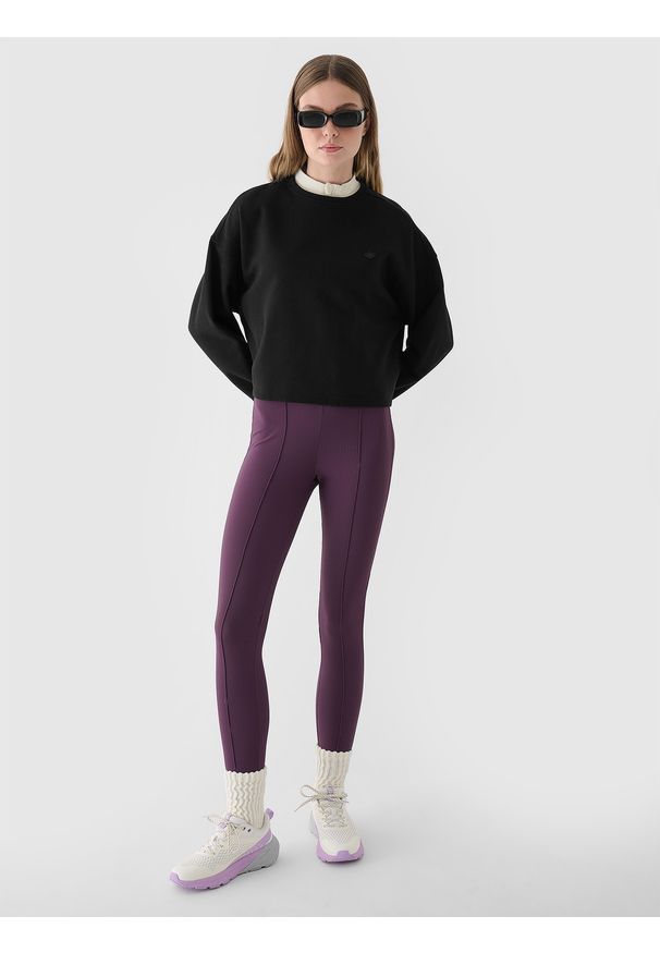 4f - 4F Bluza dresowa nierozpinana bez kaptura damska - czarna XXL. Okazja: na co dzień. Typ kołnierza: bez kaptura. Kolor: czarny. Materiał: dresówka. Wzór: gładki, ze splotem. Styl: klasyczny, sportowy, casual