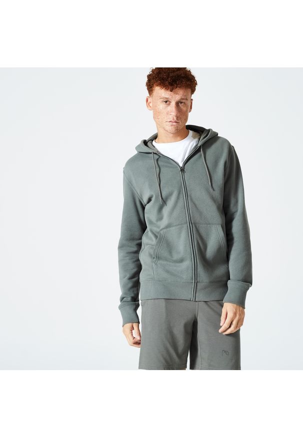 DOMYOS - Bluza z kapturem męska Domyos Gym & Pilates. Typ kołnierza: kaptur. Kolor: wielokolorowy, zielony, brązowy. Materiał: materiał. Sport: joga i pilates