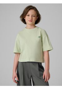 4f - 4F T-shirt loose gładki dziewczęcy - zielony 134/140 (8-10 lat). Okazja: na co dzień, na uczelnię, na spacer. Kolor: turkusowy. Materiał: dzianina, skóra, materiał, bawełna. Wzór: gładki. Sezon: lato. Styl: casual #1