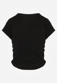 Renee - Czarny Dopasowany T-shirt z Marszczeniem z Bawełnianej Tkaniny w Prążki Assarena. Okazja: na co dzień. Kolor: czarny. Materiał: bawełna, tkanina. Wzór: prążki. Styl: casual, elegancki #4