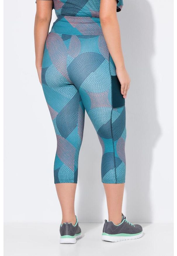 ULLA POPKEN - Damskie Legginsy funkcyjne 3/4 szybkoschnące. Kolekcja: plus size. Kolor: zielony, niebieski, wielokolorowy. Materiał: poliester, materiał