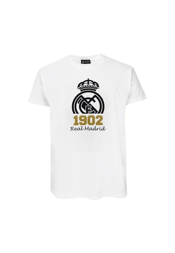 Real Madrid - Real Madryt 1902 - biała koszulka z herbem. Kolor: wielokolorowy. Sport: piłka nożna