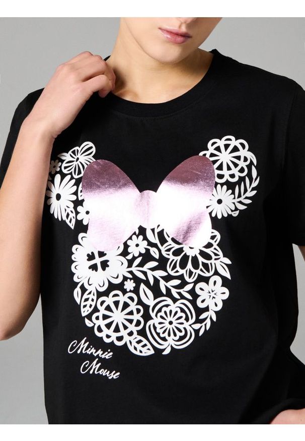 Sinsay - Bawełniana koszulka z nadrukiem Minnie Mouse - czarny. Kolor: czarny. Materiał: bawełna. Wzór: motyw z bajki, nadruk