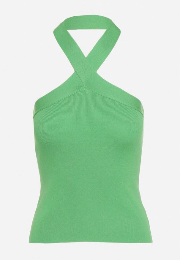 Born2be - Zielony Prążkowany Top z Ramiączkami wokół Szyi Elyana. Kolor: zielony. Materiał: prążkowany. Długość rękawa: na ramiączkach