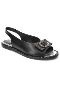 CheBello - Czarne Sandały Chebello Wsuwane Stylowe Obuwie Damskie. Zapięcie: bez zapięcia. Kolor: czarny. Materiał: skóra. Obcas: na płaskiej podeszwie. Styl: elegancki