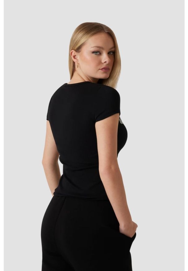 Guess - GUESS Czarny damski t-shirt Kiara, Rozmiar M. Kolor: czarny
