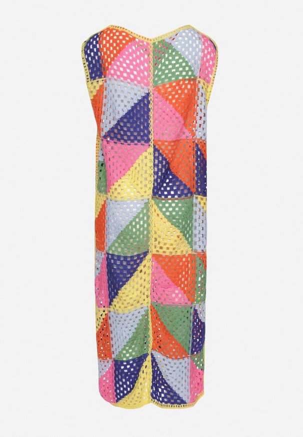 Born2be - Różowo-Żółta Bawełniana Sukienka Pudełkowa z Geometrycznym Ażurowym Motywem Tilurelle. Okazja: na spacer, na co dzień, na imprezę. Kolor: różowy. Materiał: bawełna. Wzór: geometria, ażurowy. Sezon: wiosna, lato. Typ sukienki: proste. Styl: casual, elegancki, klasyczny